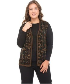 Resim Kadın Etnik Model Triko Örgü Kilim Yelek 1070-siyah Siyah 