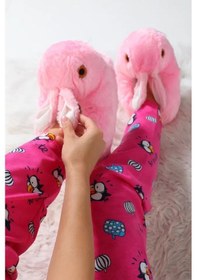 Resim Kadın Kız Çocuk Kombin Hayvanlı Tavşanlı Panduf Ev Botu Pembe 