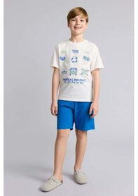 Resim Defacto Baskılı Kısa Kollu Üst Şort Alt 2li Pijama Takımı Erkek Çocuk H8197a826hser105 Ekru-er105 