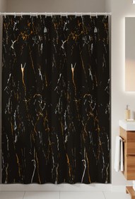 Resim Tropikhome Siyah Mermer Desenli Banyo Perdesi, 180x200cm Duş Perdesi-tek Kanat Duş Perdesi-c Halka Hediyeli 