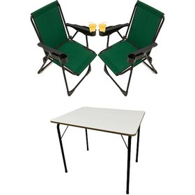 Resim Silva 2 Adet Kamp Sandalyesi Bardaklıklı Lüks Yeşil + MDF Masa Yeşil 