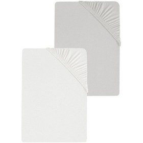 Resim 2 Adet Düz Pamuklu Tek Kişilik 150 X 200 Cm Lastikli Penye Çarşaf-gri-beyaz 