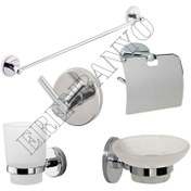 Resim Krom Banyo 5 Li Set Bornoz Askılık, Açık Tuvalet Kağıtlık, Uzun Havluluk,diş Fırçalık,sabunluk 