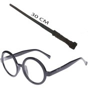 Resim Harry Potter Asası Ve Siyah Çerçeveli Gözlük Seti 