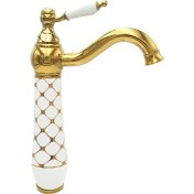 Resim Pure Concept Geometrik Beyaz Gold Tezgah Üstü Çanak Lavabo Armatürü 