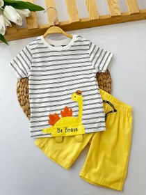 Resim Erkek Bebek Sarı Dinozorlu Çizgili Takım 