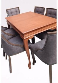 Resim Masa Lükens Yarım Kolçak Sandalye 6ADET Takım Model Kayın İskelet Ceviz Renk ElYAPIMI 