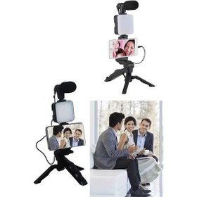 Resim Cosmotex Telefon Tutucu Led Işıklı Kumandalı Mikrofon Telefon Vlog Video Kayıt 