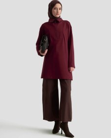 Resim Armine Trend Yakası Taş Detaylı Yarım Fermuarlı Tunik Mürdüm 25kt406 Mürdüm 