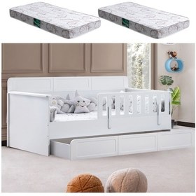 Resim Yavrulu Karyola, Mira Yavrulu Montessori Karyola - Beyaz + 2 Adet Comfort Yatak 