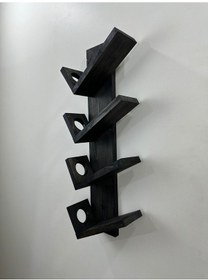 Resim Doğal Ahşap Şaraplık, Şarap Rafı, 4'lü Ahşap Şaraplık, Siyah 