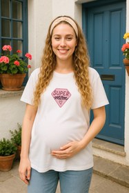 Resim TARZ STİL Premium Yumuşak Penye Kumaşlı Süper Mom baskılı Hamile Tişörtü 24054 