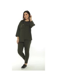 Resim Lady Majestic Cotton 1. Kalite Büyük Beden Özel Tasarım Eşofman Takımı Haki 