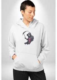 Resim Azrail Kurukafa Ölüm Kadın Erkek Beyaz Kapüşonlu Sweatshirt Hoodie Beyaz 