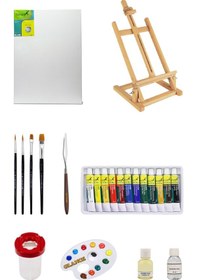 Resim Fanart 50x70 Cm Tuval 3 Ayaklı Şövale Yağlı Boya Seti Ahşap Palet Yağdanlık Metal Spatul 