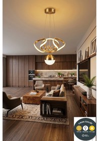 Resim Dron Model 3 Renkli Modern Gold Led Sarkıt Avize - Alt Küre Aydınlatmalı Salon Mutfak Avizesi 