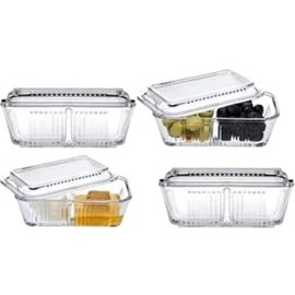 Resim Paşabahçe Cam Bölmeli Saklama Kabı Kahvaltılık 4 Adet Sızdırmaz Tasarım ile Çok Amaçlı 