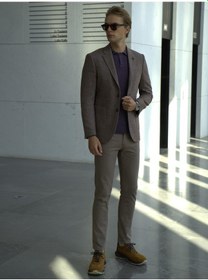 Resim Erkek Yün Ceket Mono Yaka Üstten Torba Cep Çift Yırtmaçlı Slim Fit Ceket Ncs Jeans 4002-Kiremit 