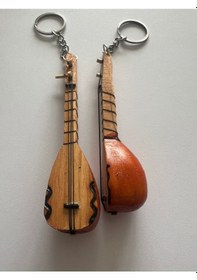 Resim El Yapımı 2 Adet Birden Minyatür Anahtarlık Bağlama Saz Araba Süs 