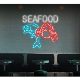 Resim Seafood Yazılı Ve Şekilli Neon Tabela Beyaz 