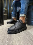 Resim KN Fashion Mp044 St Bağcıklı Kapitone Desenli Ortopedik Yüksek/kalın Taban Erkek Sneaker Siyah 