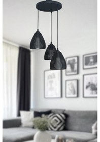 Resim Siyah 3'lü Sarkıt Avize Ayarlanabilir Modern Salon Mutfak Yatak Odası Antre Dekoratif Tavan Lambası Diğer 