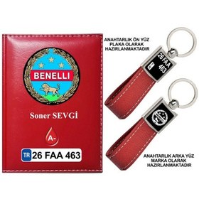 Resim Plakanıza Özel Benelli Logolu Kırmızı Ruhsat Kabı Ve Anahtarlık 