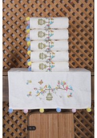 Resim 6 Lı Kuş Nakışlı El Yüz Havlu Seti Ponponlu Hediyelik Çeyizlik El Yüz Havlu Takımı 50 X 90 Cm 001 