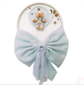 Resim Kasnaklı Fiyonk Ve Ayıcıklı 30cm Kapı Süsü - Mavi 