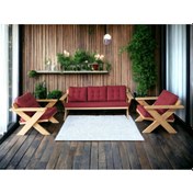 Resim Berlin Masif Ahşap Koltuk Takımı Kestane Ağacı - 3+1+1 Bordo 