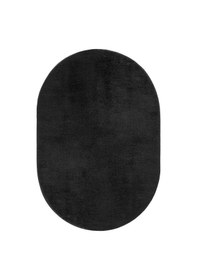 Resim Vl Comfort Puffy Ponpon Saçak Peluş Yıkanabilir Siyah Yolluk Saçaksız Oval 