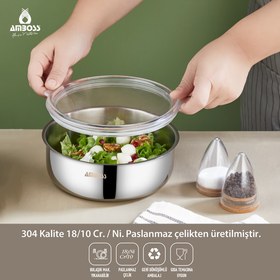 Resim Amboss SteelBox 2 Parça Paslanmaz Çelik Şeffaf Kapaklı Saklama Kabı 18 cm 