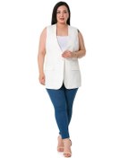 Resim Büyük Beden Tek Düğmeli Süs Cep Kapaklı Beyaz Astarlı Yelek-beyaz Beyaz 