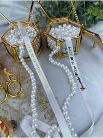 Resim Grogren İsim Yazılı Nişan Kurdelesi - İncili ve Beyaz Söz Kurdelesi | Damat Kahvesi Peçete Hediyeli 