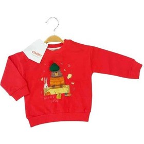 Resim Çikoby Bebek Örgü Şapkalı Ayı Baskılı Sweatshirt-13519 Kırmızı 
