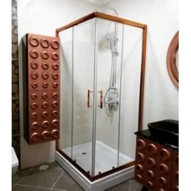 Resim Özel Duş Özelduş 90*90 cm Bakır Profil 5 mm Temperli Cam Köşe Açılır Sistem H180 Duş Teknesiz 