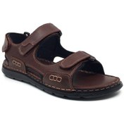 Resim Luis Figo %100 Deri Ortopedik Yazlık Rahat Erkek Ayarlanabilir Sandalet Terlik 39-49 Kahverengi 