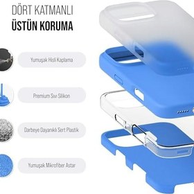 Resim Babilden iPhone Kılıf İnce Sıvı Silikon 3 Katmanlı Tam Kaplamalı Yumuşak Jel Kauçuk Kılıf Kapak (Mavi, iPhone 16 Pro Max) 