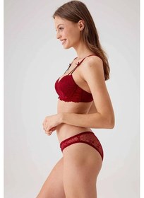 Resim Pierre Cardin 4031 Kadın Bordo Balenli Destekli Dantelli Sütyen Külot Takım -bordo Bordo 