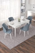 Resim Canisa Nef Serisi 70x114 Açılabilir Mdf Beyaz Mermer Desen Masa Takımı Ve 4 Gri Sandalye 