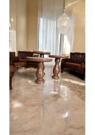 Resim Ahşap Mantar Sehpa 3'lü Set - Kahverengi Yan Sehpa Takımı Modern Dekoratif Tasarım Kahverengi 