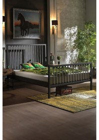 Resim Breeze Çift Kişilik Ferforje Metal Karyola Siyah-gri Ahşap Latalı 