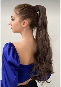 Resim Caş Dekorasyon Kahverengi Renk Çıtçıtlı Dalgalı At Kuyruğu Saç 4a 