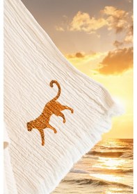 Resim Varol Organik %100 Müslin Pamuk Peştemal - Leopar Leopar/pestemal Krem 