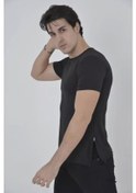 Resim Erkek Yandan Fermuarli Slim Fit T-shirt - Siyah Siyah 