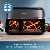 Resim Philips Çift Hazneli Rapid Air Teknolojisi Premium Airfryer Fritöz, 9l Aile Boyu Hacim - Onerous Lmbdr Hdye 