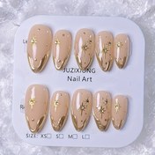 Resim 10 Adet El Yapımı Badem Tırnak Uçları, Altın Renkli Düzensiz Kenarlar ve Yıldız Patlaması Desenli, Şık Hafif Lüks Yüksek Kalite Takma Tırnak Uçları 