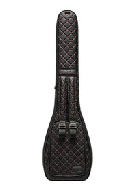 Resim Saz Kılıfı Siyah Suni Deri Kalın Kılıf Kırmızı Kapitoneli Uzun Sap Bağlama Kılıfı 