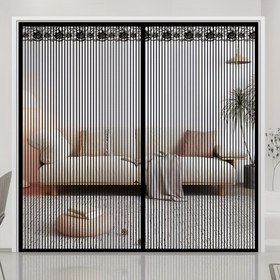 Resim Büyük Siyah Çizgili Manyetik Kapı Perdeleri - Yaz Sivrisinek Ağı, Delme Gerektirmeyen Kolay Kurulum, Otomatik Kapanma, Yatak Odası, Balkon, Mutfak için Nefes Alabilen Kumaş - Ev Dekorasyonu, Sivrisinek Koruma|Dekoratif Kapı Perdeleri|Kolay Kurulum Perdeleri 