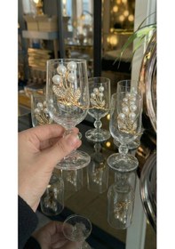 Resim Elta Collection Gold Metal & İnci Çiçek Figürlü 12 Parça Bardak Fincan Seti Şık Sunum İnci 